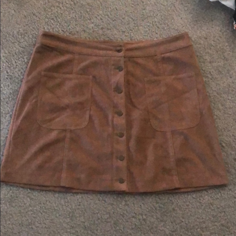 Brown suede button down skirt